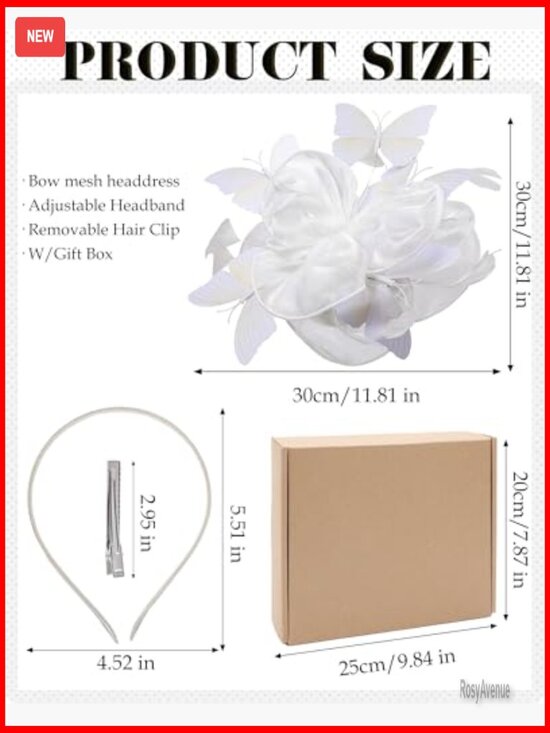 Organza Derby Fascinator Hat with Butterfly Accents and Hairpin
